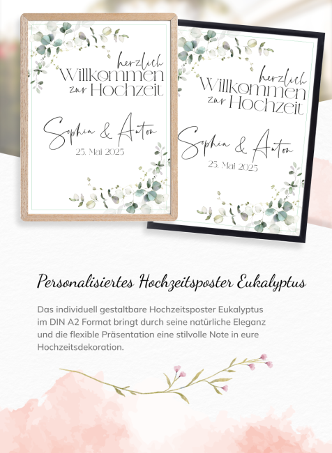 Eukalyptus Hochzeitsposter DIN A2 hoch auf Hartschaumpappe