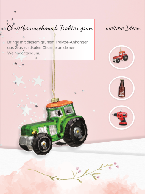 Christbaumschmuck Traktor aus Glas in Gr&uuml;n