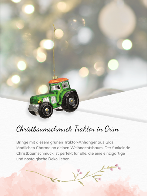 Christbaumschmuck Traktor aus Glas in Gr&uuml;n