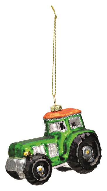 Christbaumschmuck Traktor aus Glas in Gr&uuml;n