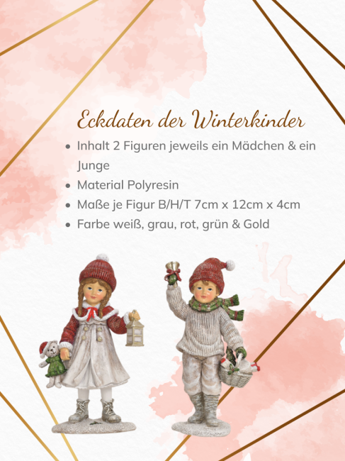 Dekofigur Winterkinder wei&szlig; &amp; rot 2er Set