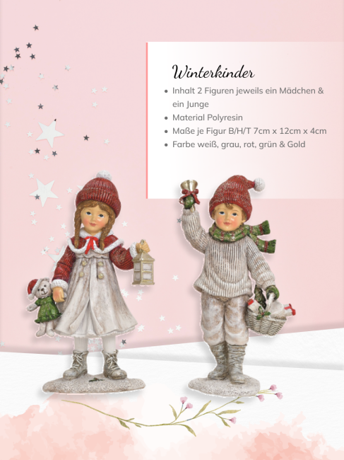 Dekofigur Winterkinder wei&szlig; &amp; rot 2er Set