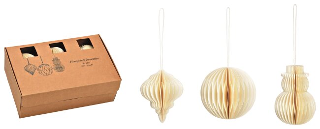 Christbaumschmuck-Set in Wabenballoptik, 6-teilig creme