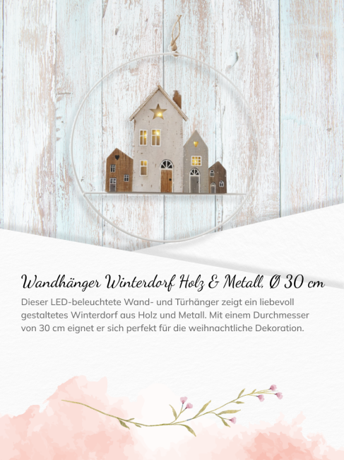 LED-Wandh&auml;nger Winterdorf aus Holz &amp; Metall, &Oslash; 30 cm