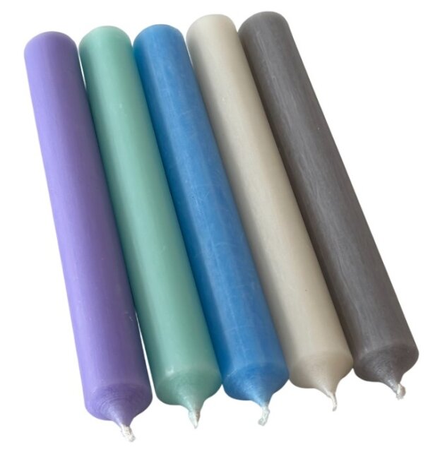 25 Stabkerzen Pastell-Mix durchgef&auml;rbt 18 cm/2,2 cm