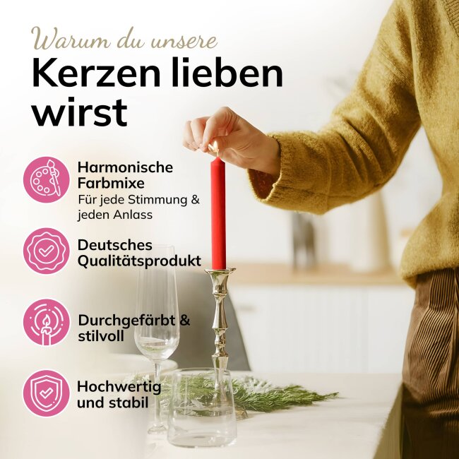 25 Stabkerzen Winter-Mix durchgef&auml;rbt 18 cm/2,2 cm