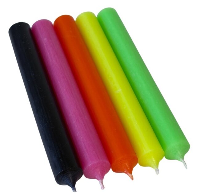 25 Stabkerzen Neon-Mix durchgef&auml;rbt 18 cm/2,2 cm