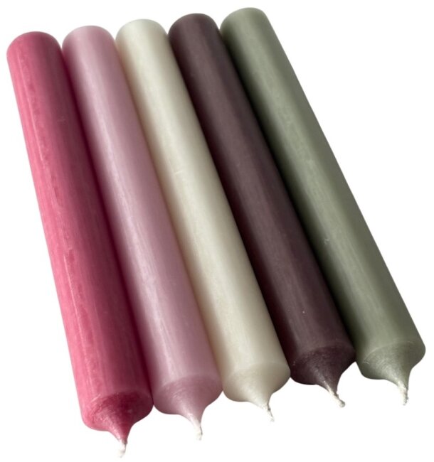 25 Stabkerzen Vintage Pastell-Mix durchgef&auml;rbt 18 cm/2,2 cm