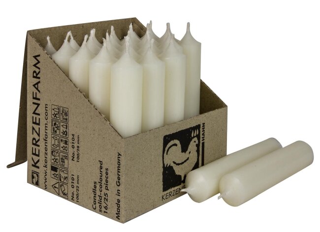 Kurze Stabkerzen 10cm &Oslash; 2,2 cm 25 St&uuml;ck elfenbein