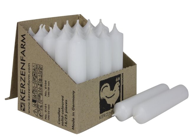 Kurze Stabkerzen 10cm &Oslash; 2,2 cm 25 St&uuml;ck wei&szlig;