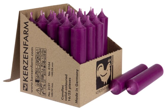 Kurze Stabkerzen 10cm &Oslash; 2,2 cm 25 St&uuml;ck aubergine