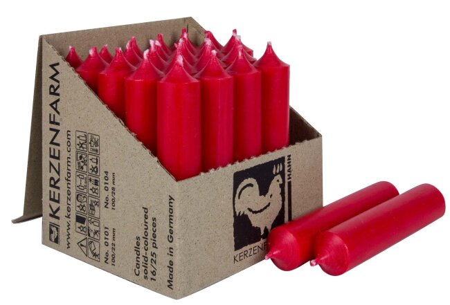 Kurze Stabkerzen 10cm &Oslash; 2,2 cm 25 St&uuml;ck rot