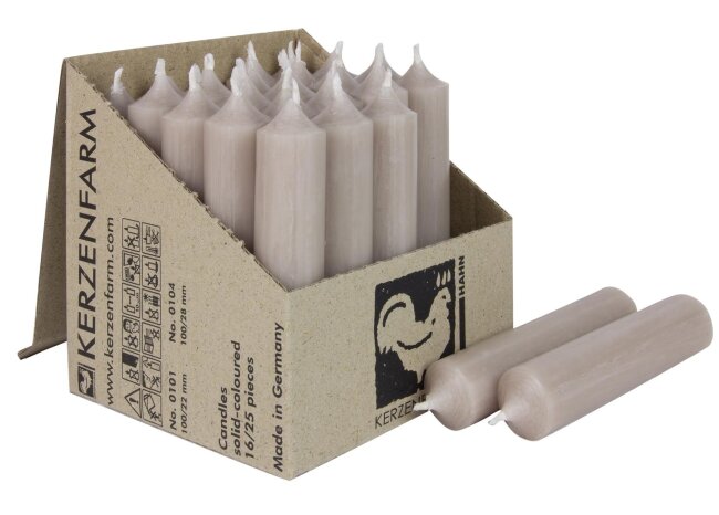 Kurze Stabkerzen 10cm &Oslash; 2,2 cm 25 St&uuml;ck taupe