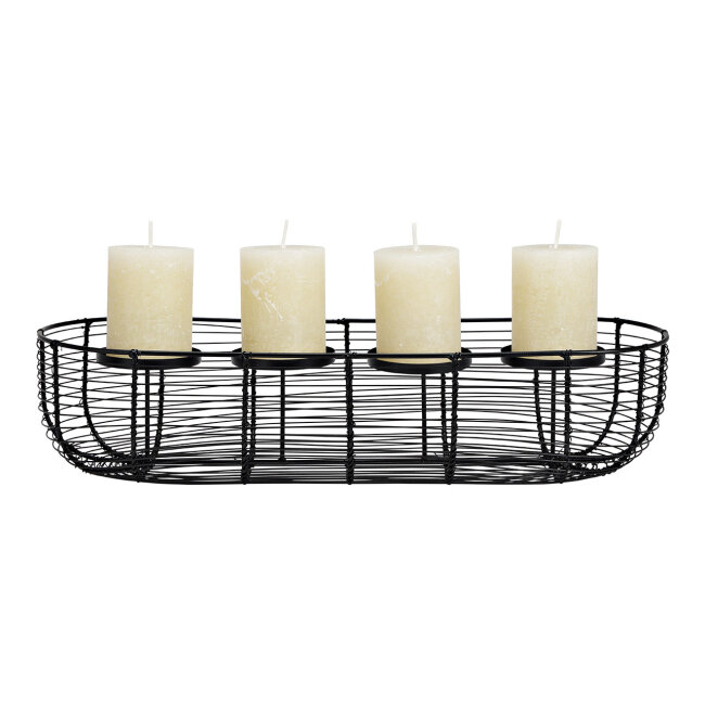 L&auml;nglicher Adventskranz Metall schwarz 50cm
