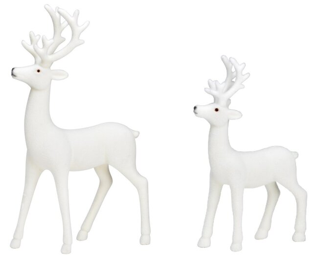 Wei&szlig;e Deko-Hirsche mit Samt &ndash; 2er Set f&uuml;r Weihnachten
