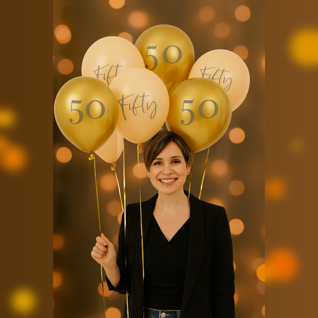 Ballon-Set 50. Geburtstag Gold &amp; Nude 6 Stk.