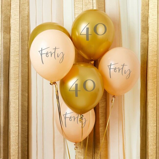 Ballon-Set 40. Geburtstag Gold &amp; Creme 6 Stk.