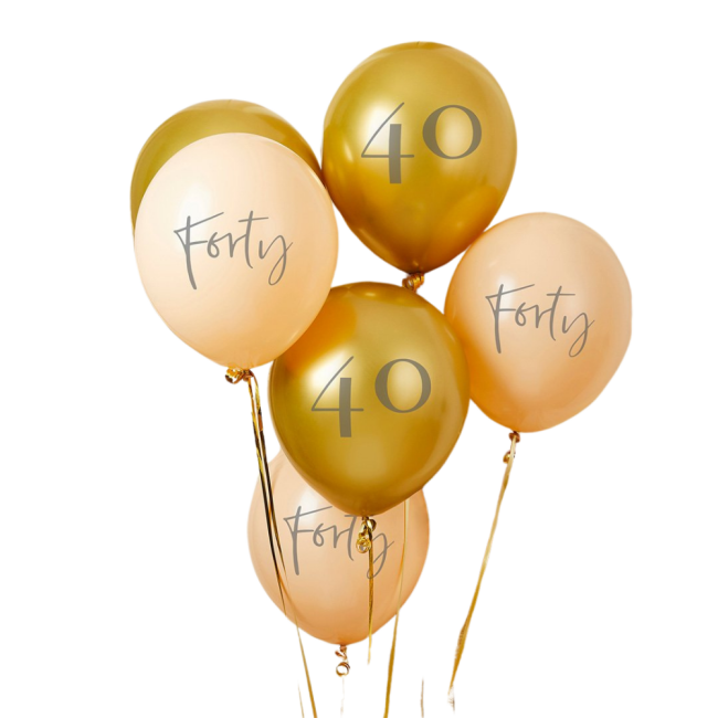 Ballon-Set 40. Geburtstag Gold &amp; Creme 6 Stk.