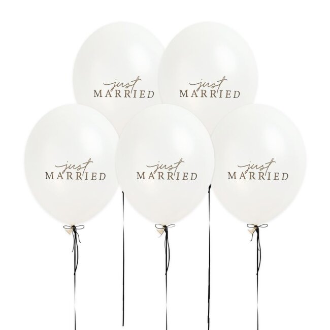 Just Married Luftballons Wei&szlig; 5er Set f&uuml;r Hochzeit
