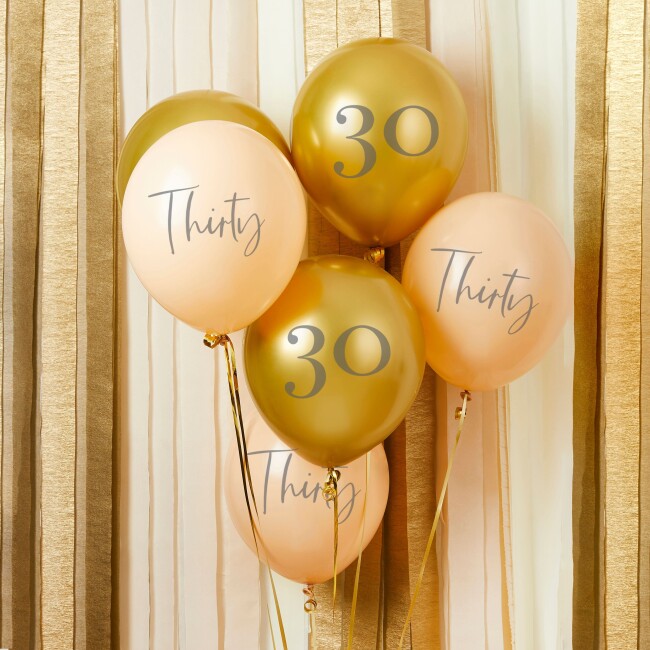 Ballon-Set 30. Geburtstag Gold &amp; Nude 6 Stk.