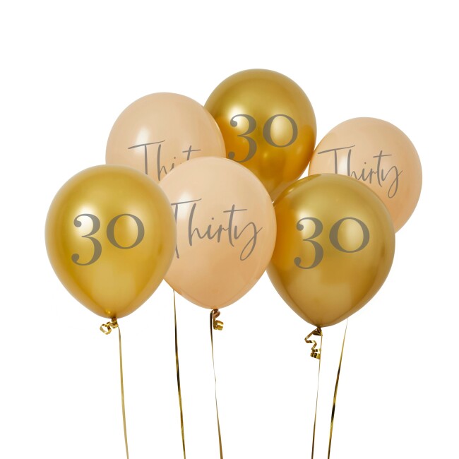 Ballon-Set 30. Geburtstag Gold &amp; Nude 6 Stk.
