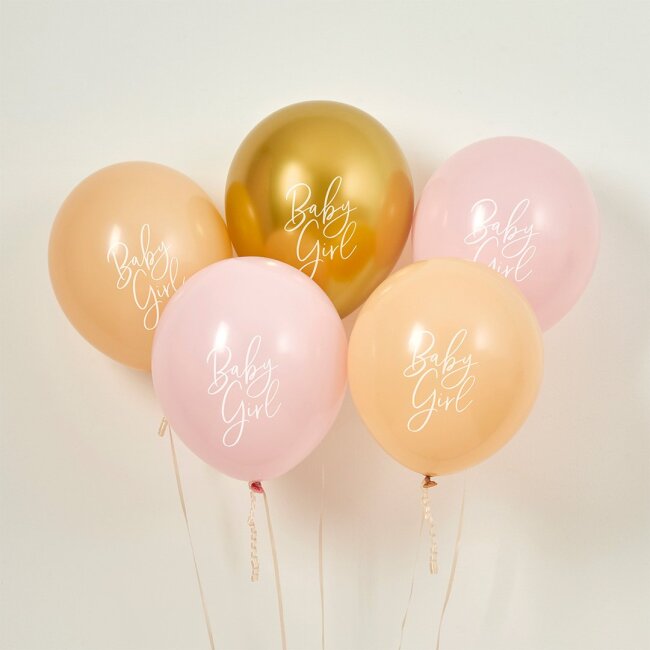 Luftballon-Set &bdquo;Baby Girl* 5er Set in Rosa, Nude &amp; Gold