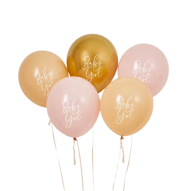 Luftballon-Set &bdquo;Baby Girl* 5er Set in Rosa, Nude &amp; Gold