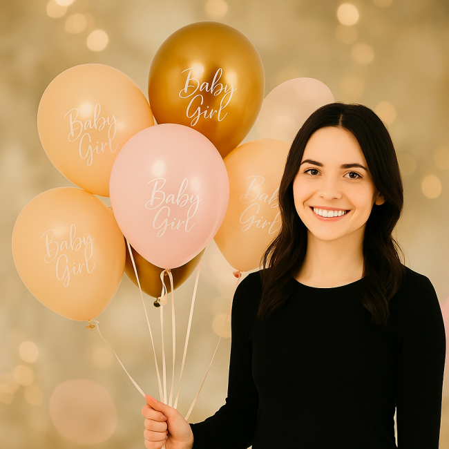 Luftballon-Set &bdquo;Baby Girl* 5er Set in Rosa, Nude &amp; Gold