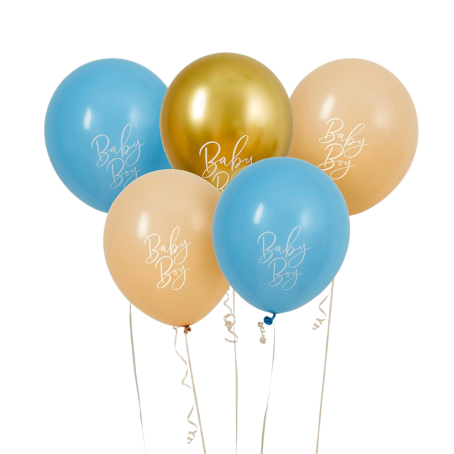 Luftballon-Set &bdquo;Baby Boy* 5er Set in Blau, Nude &amp; Gold