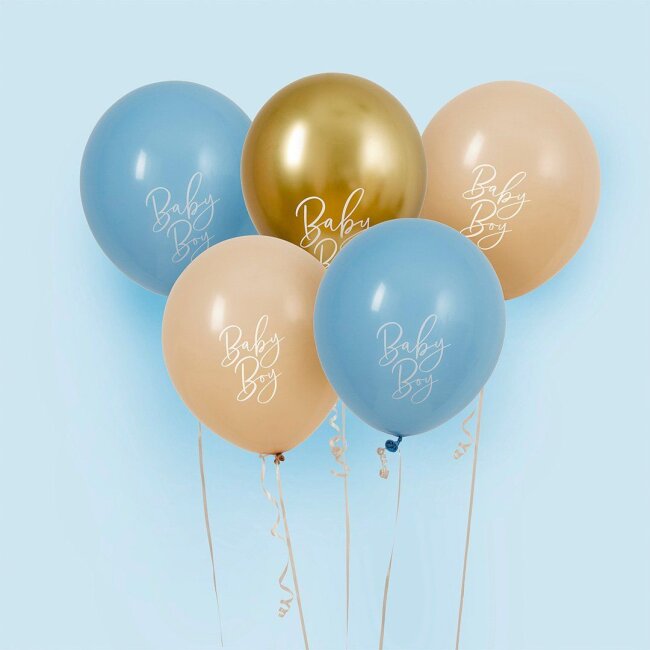 Luftballon-Set &bdquo;Baby Boy* 5er Set in Blau, Nude &amp; Gold