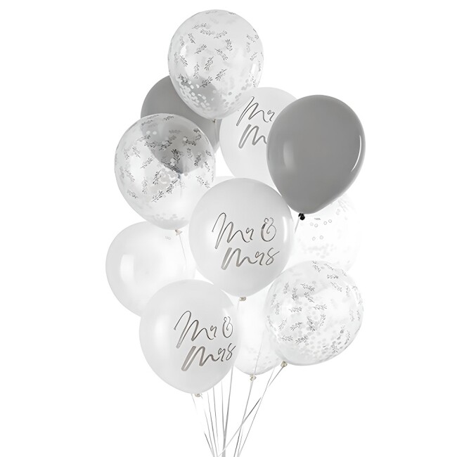 Mr &amp; Mrs Hochzeitsballons 12er Set