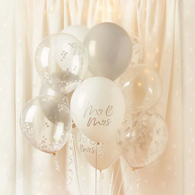 Mr &amp; Mrs Hochzeitsballons 12er Set