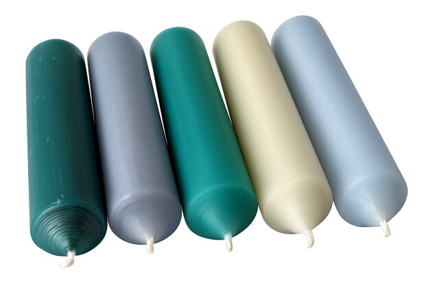 25 kurze Stabkerzen Blau-Mix durchgef&auml;rbt 10cm &Oslash; 2,2cm