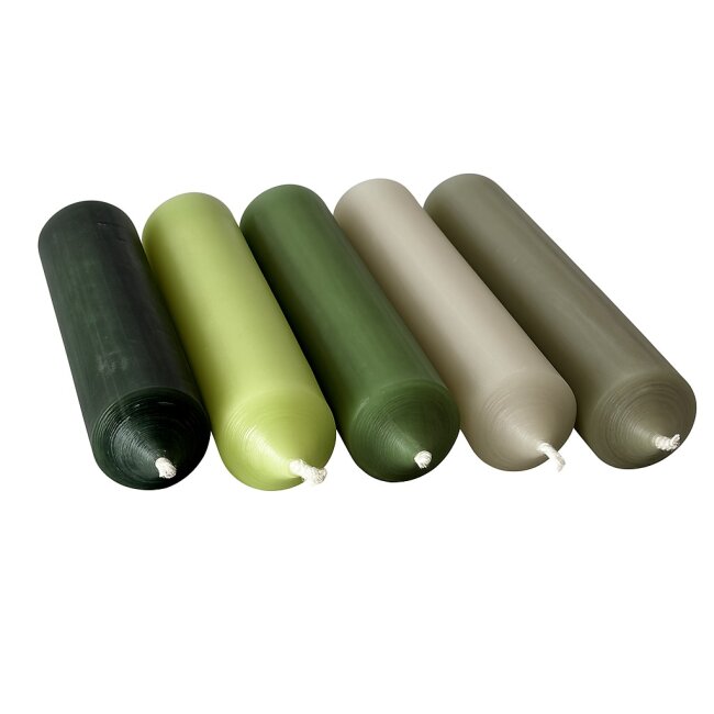 25 kurze Stabkerzen Gr&uuml;n-Mix durchgef&auml;rbt 10cm &Oslash; 2,2cm