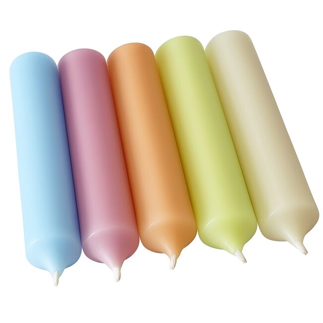 25 kurze Stabkerzen Sommer Pastell-Mix durchgef&auml;rbt 10cm &Oslash; 2,2cm