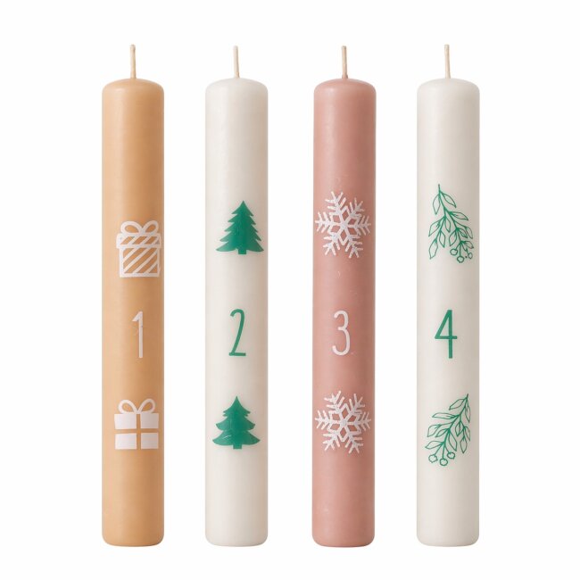 Stabkerzen 1 - 4 mit Weihnachtsmotiven 4 St&uuml;ck