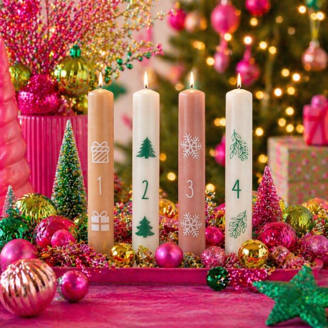Stabkerzen 1 - 4 mit Weihnachtsmotiven 4 St&uuml;ck