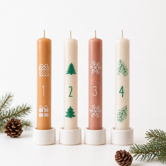 Stabkerzen 1 - 4 mit Weihnachtsmotiven 4 St&uuml;ck