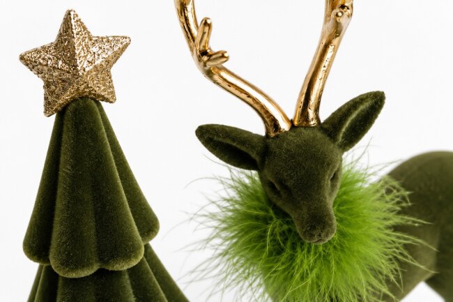 2er Set Weihnachtsfiguren aus Samt Hirsch &amp; Tanne in Gr&uuml;n