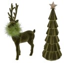 2er Set Weihnachtsfiguren aus Samt Hirsch &amp; Tanne in...