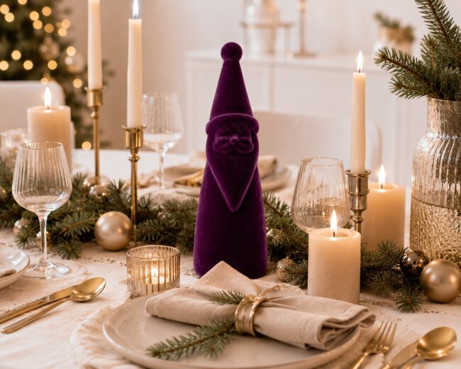 Dekofigur Santa aus Samt in Lila H 30 cm