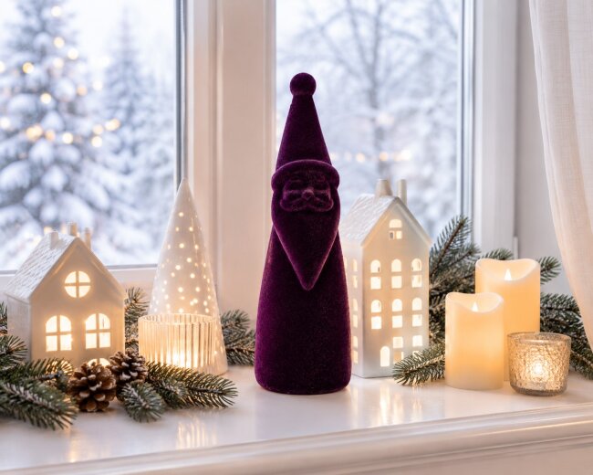 Dekofigur Santa aus Samt in Lila H 30 cm