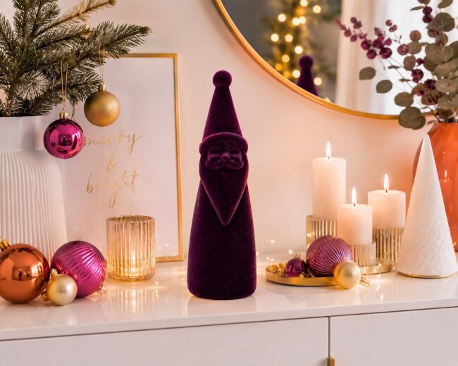 Dekofigur Santa aus Samt in Lila H 30 cm