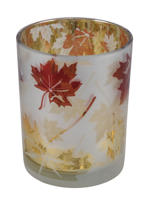 2er Set Windlichter aus Glas mit Herbstlaub-Dekor