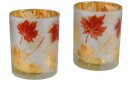 2er Set Windlichter aus Glas mit Herbstlaub-Dekor