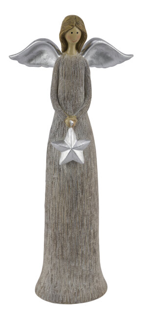 Dekofigur Engel aus Polyresin in Creme &amp; Silber H25 cm