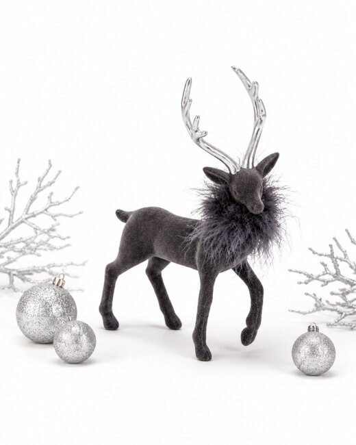 Dekofigur Hirsch aus Samt in Grau H 26 cm