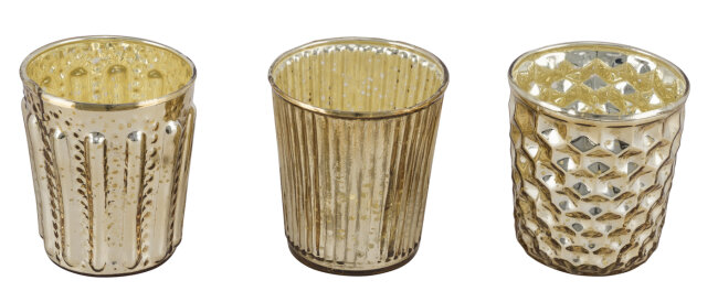 3er Set Windlichter aus Glas in Gold