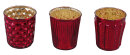 3er Set Windlichter aus Glas in Rot