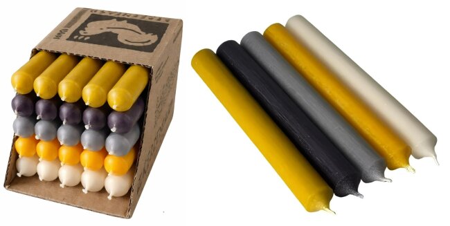 25 Stabkerzen Stein &amp; Sonne durchgef&auml;rbt 18 cm / 2,2 cm